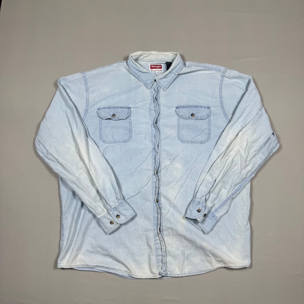 Wrangler Denim Shirt Mens 2XL Light Wash Button Down Western Workwear Grunge